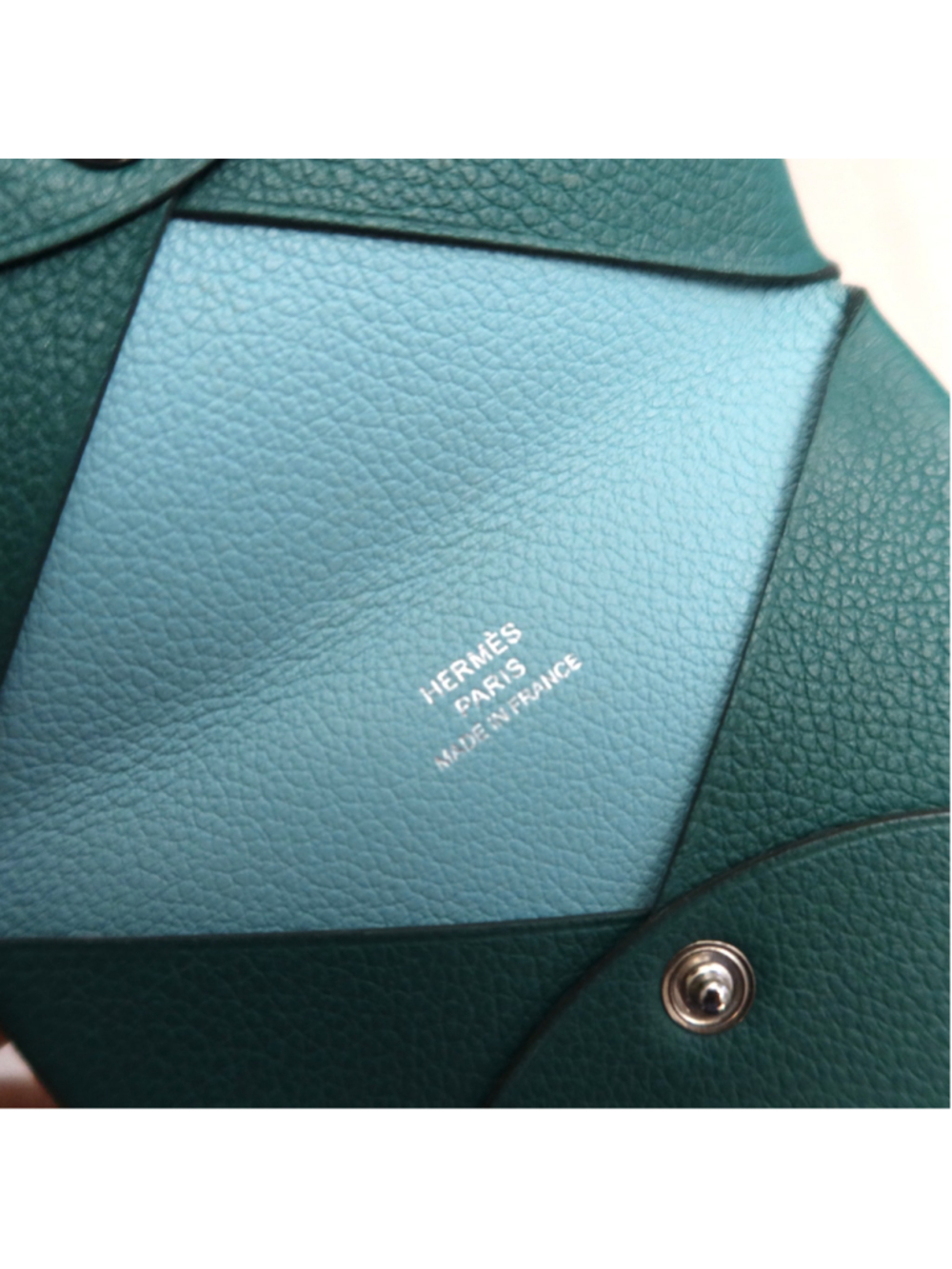 Hermes Calvi Card Case Green Blue EXCELLENT - Picture 6 of 10